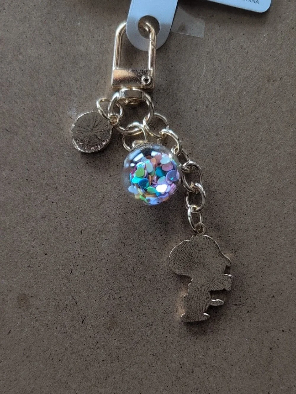 Enamel Charm Keychain with Confetti Globe - Yellow & Pink